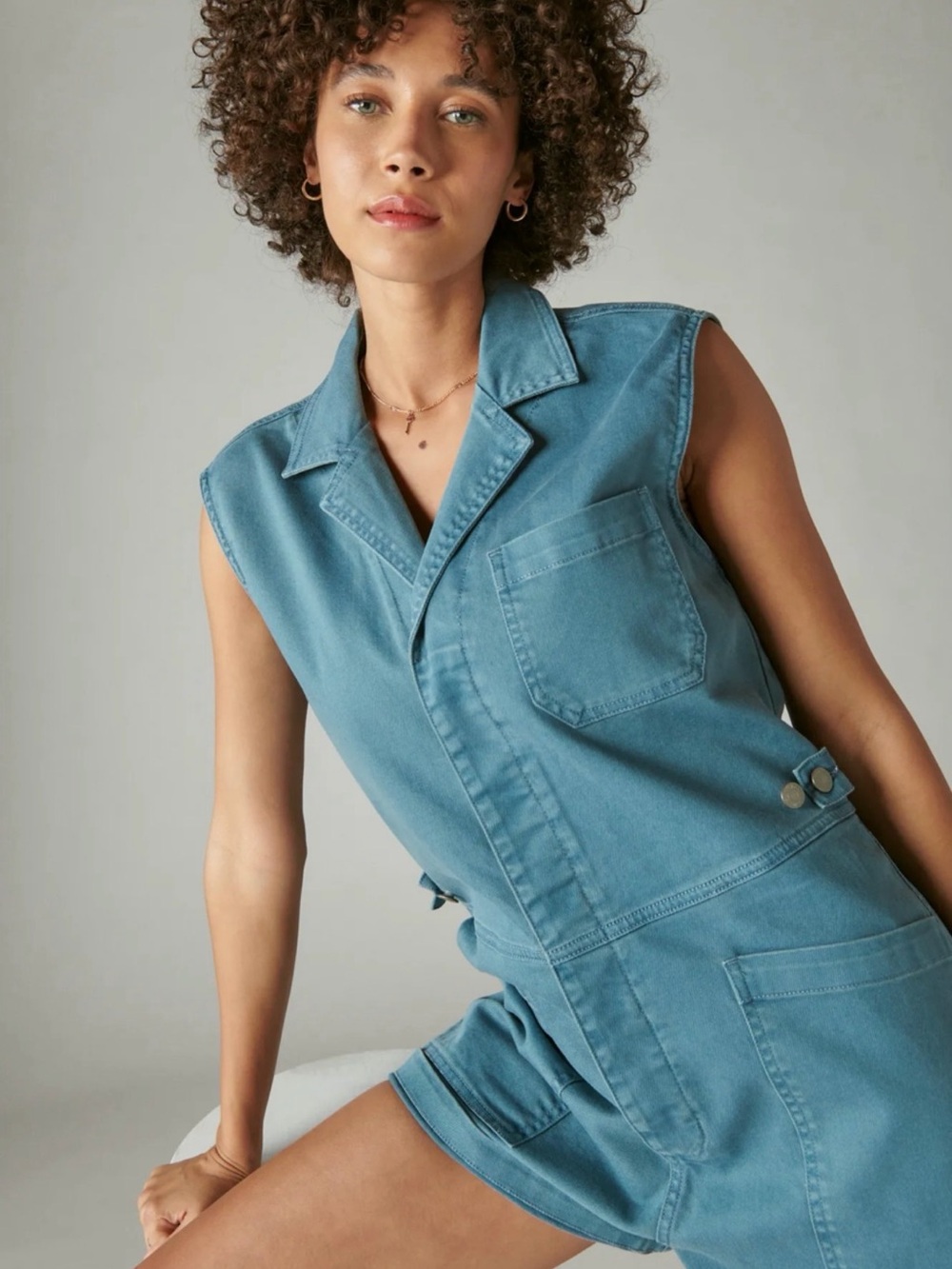 Lucky Brand Women’s Sleeveless Denim “Surplus Romper” in Light Blue